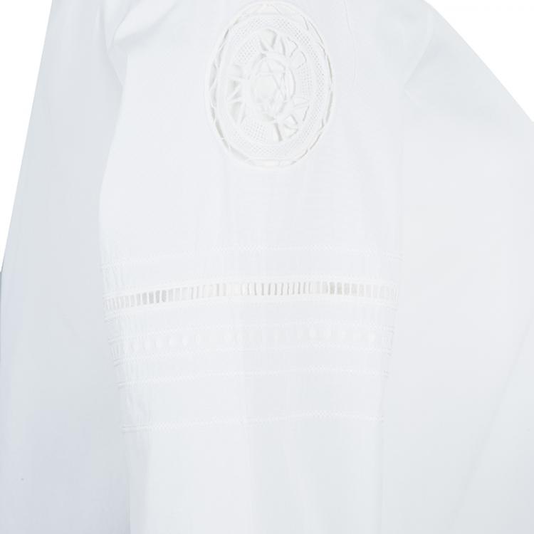 Pre Owned Dior White Embroidered Crochet Detail Button Down Cotton Shirt S