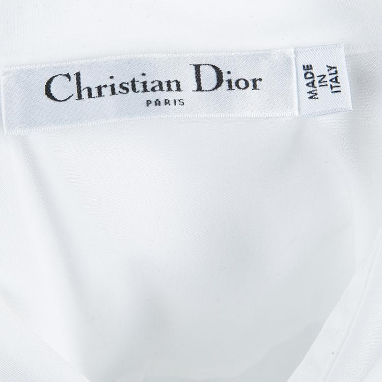 Pre Owned Dior White Embroidered Crochet Detail Button Down Cotton Shirt S
