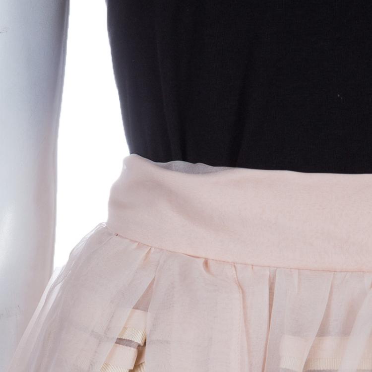 Pre Owned Dior Beige Layered Horizontal Pintuck Detail Silk Skirt M