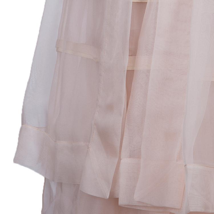 Pre Owned Dior Beige Layered Horizontal Pintuck Detail Silk Skirt M
