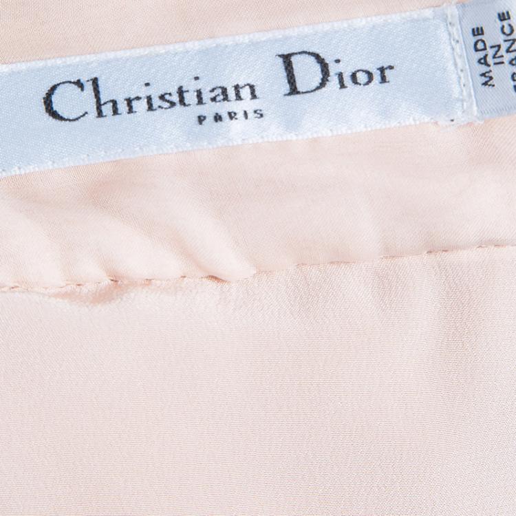 Pre Owned Dior Beige Layered Horizontal Pintuck Detail Silk Skirt M