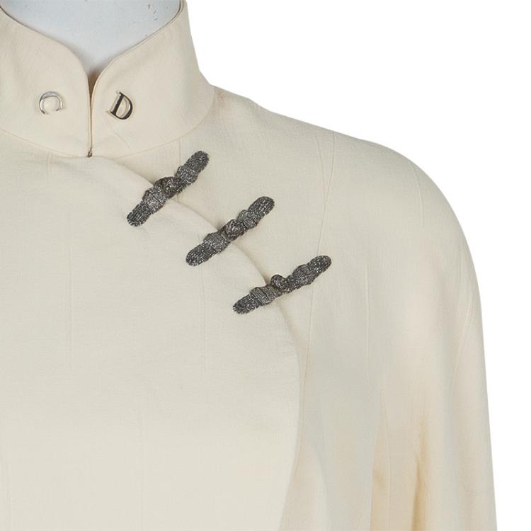 Pre Owned Dior Cream Frog Button Closure Mandarin Collar Jacket M
