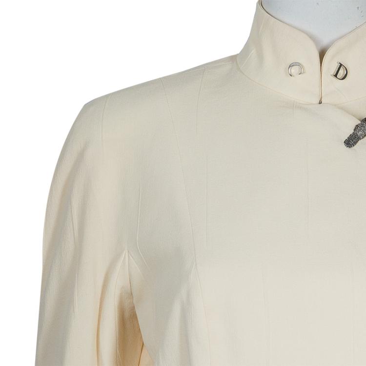 Pre Owned Dior Cream Frog Button Closure Mandarin Collar Jacket M