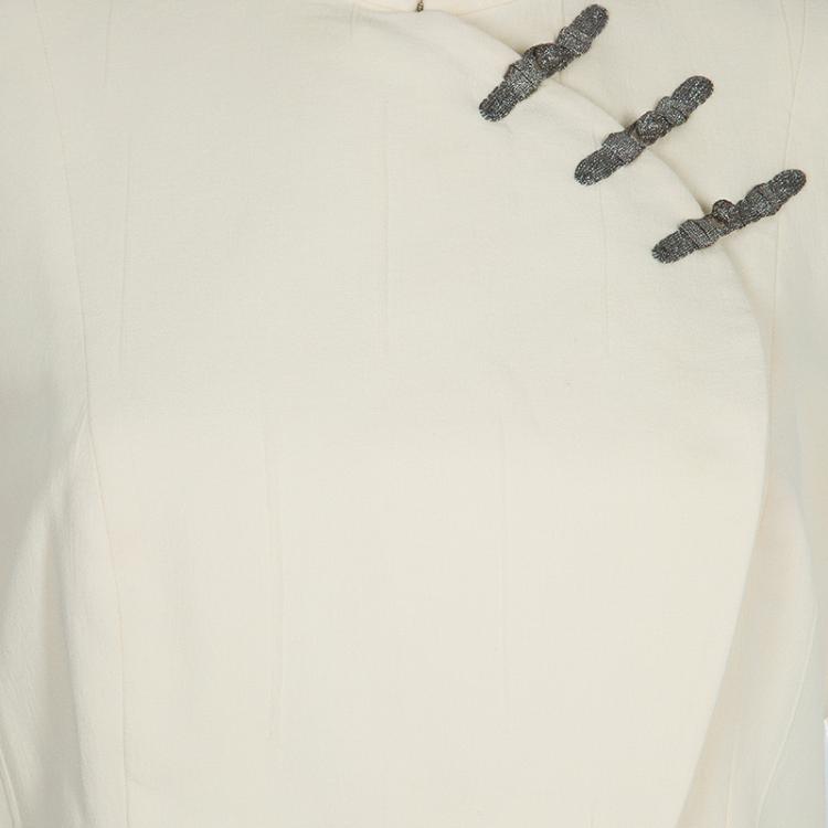 Pre Owned Dior Cream Frog Button Closure Mandarin Collar Jacket M
