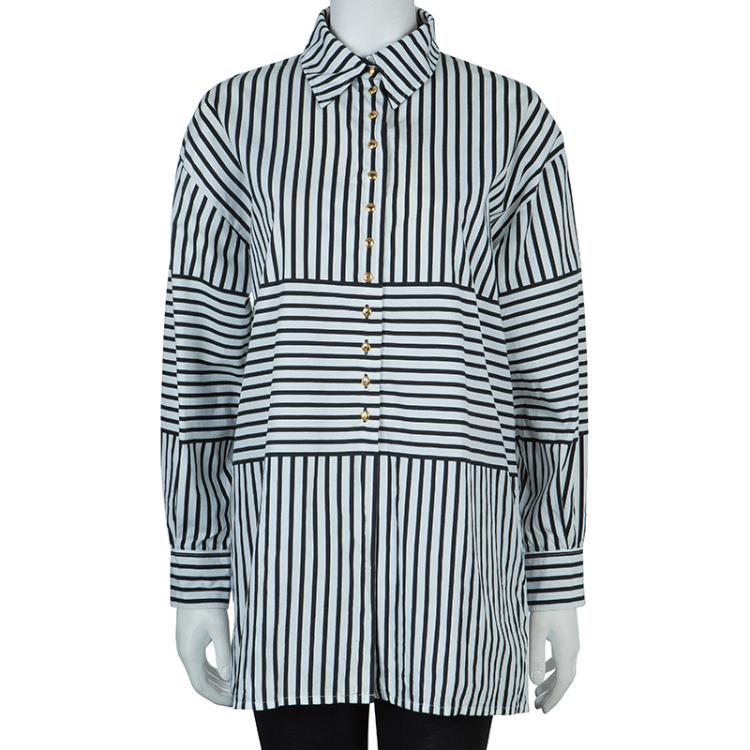 Pre Owned Dior Monochrome Multi-Direction Striped Long Sleeve Shirt L