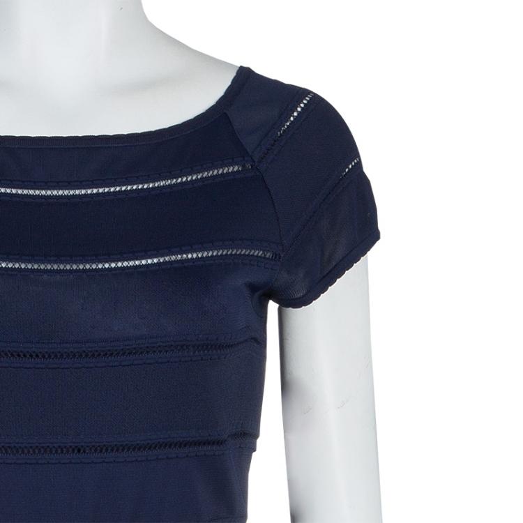 مملوكة مسبقًا Dior Navy Blue Cut Out Detail Short Sleeve Lined Dress M