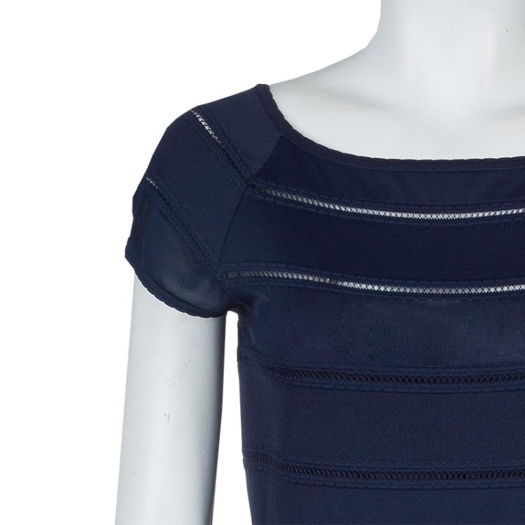 مملوكة مسبقًا Dior Navy Blue Cut Out Detail Short Sleeve Lined Dress M
