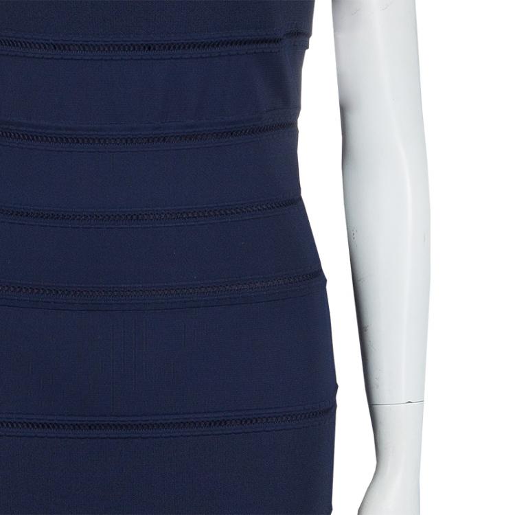 مملوكة مسبقًا Dior Navy Blue Cut Out Detail Short Sleeve Lined Dress M