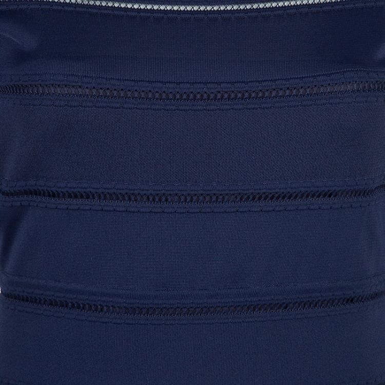 مملوكة مسبقًا Dior Navy Blue Cut Out Detail Short Sleeve Lined Dress M