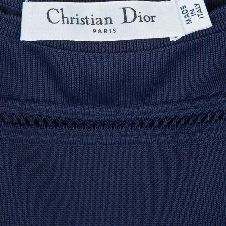 مملوكة مسبقًا Dior Navy Blue Cut Out Detail Short Sleeve Lined Dress M