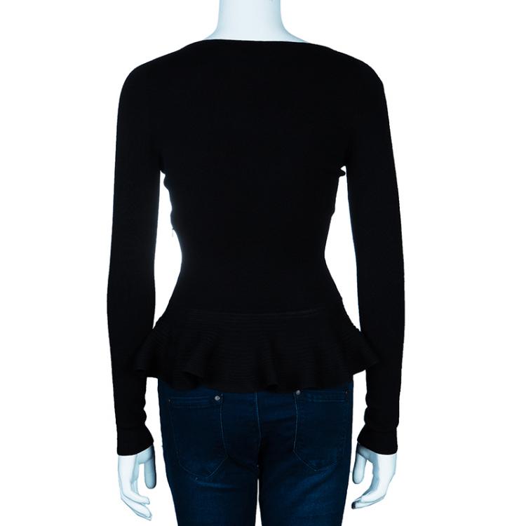 Pre Owned Dior Black Knit Peplum Top M