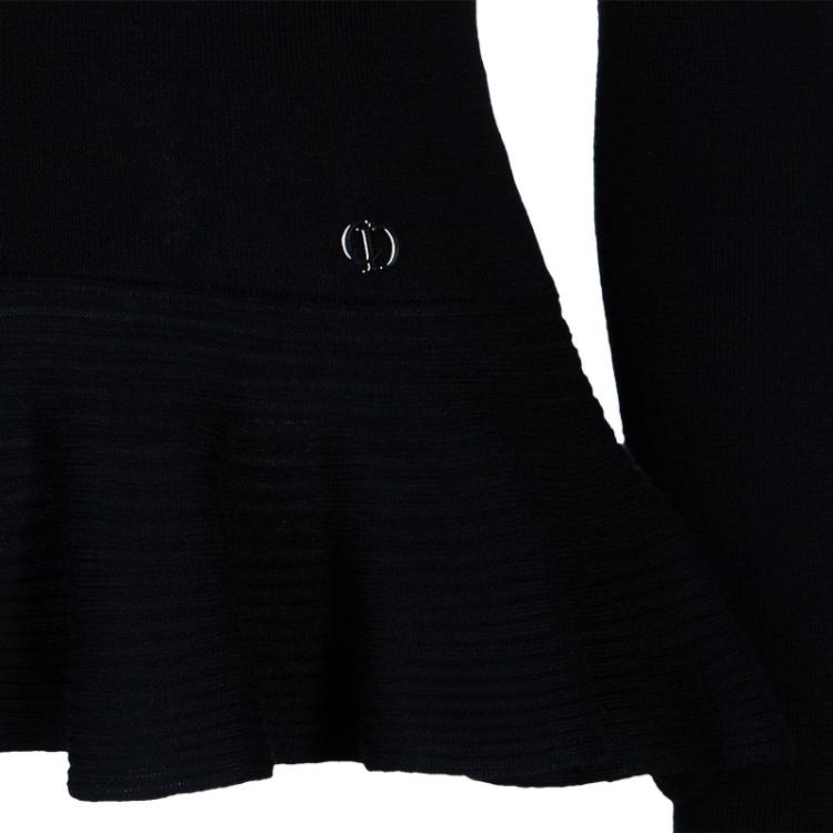 Pre Owned Dior Black Knit Peplum Top M