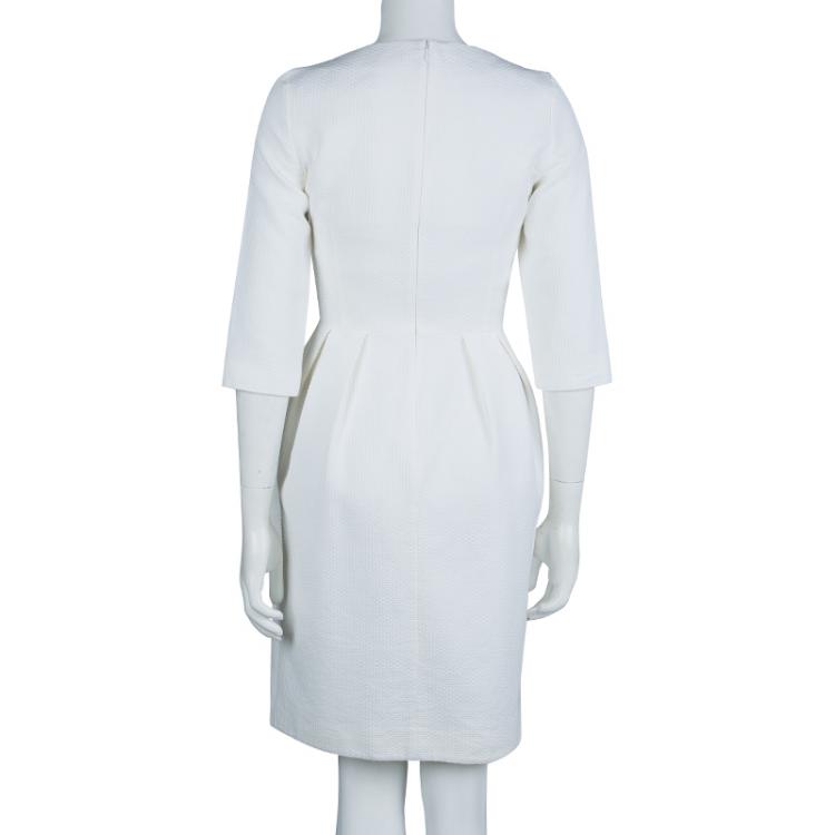 Pre Owned Dior Cream Textured Cotton Bow Detail Dress M