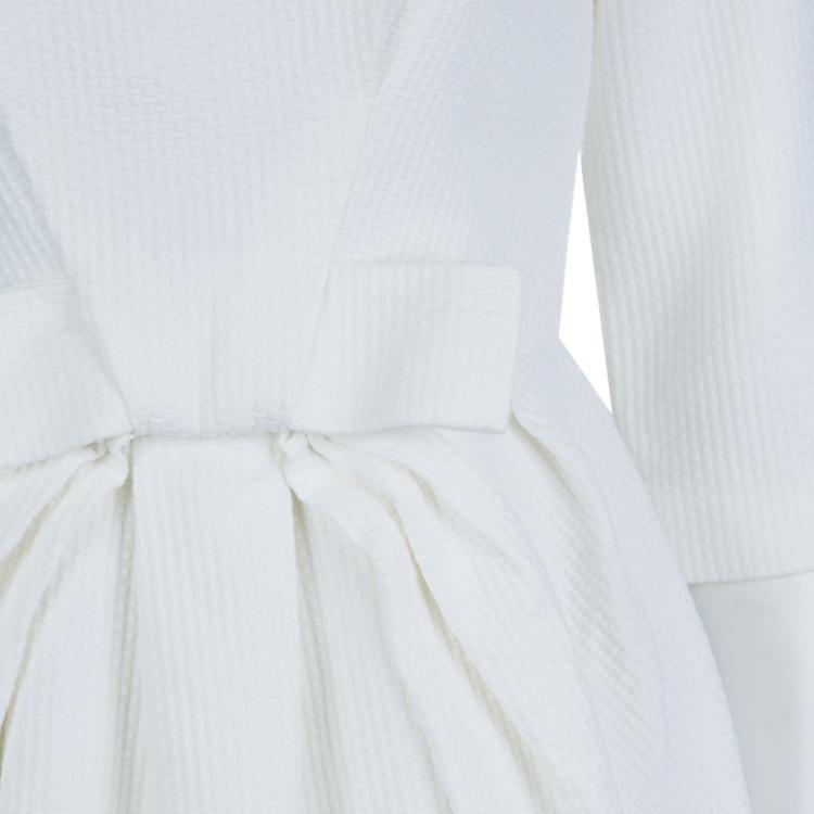 Pre Owned Dior Cream Textured Cotton Bow Detail Dress M