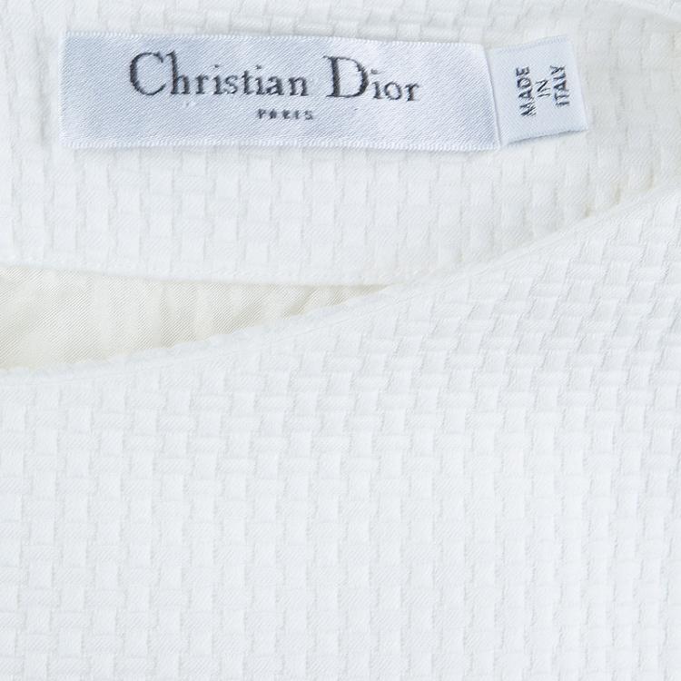 Pre Owned Dior Cream Textured Cotton Bow Detail Dress M