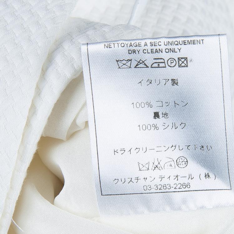 Pre Owned Dior Cream Textured Cotton Bow Detail Dress M