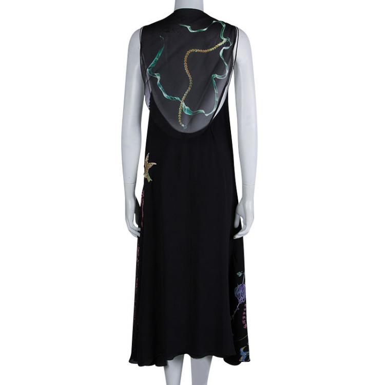 Pre Owned Dior Black Silk Embellished Floral Motif Detail Sleeveless Dress S