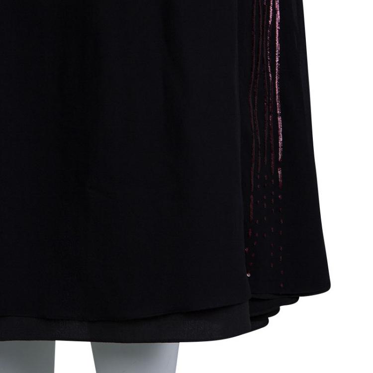 Pre Owned Dior Black Silk Embellished Floral Motif Detail Sleeveless Dress S