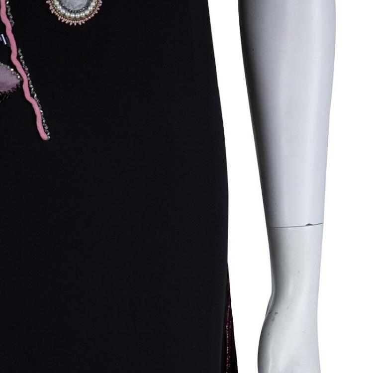 Pre Owned Dior Black Silk Embellished Floral Motif Detail Sleeveless Dress S
