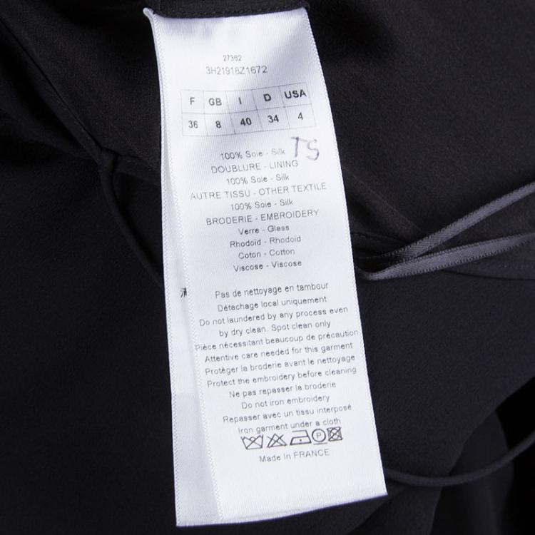 Pre Owned Dior Black Silk Embellished Floral Motif Detail Sleeveless Dress S