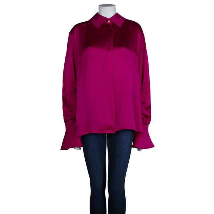 مملوكة مسبقًا Dior Boutique Pink Silk Long Sleeve Oversized Blouse XL