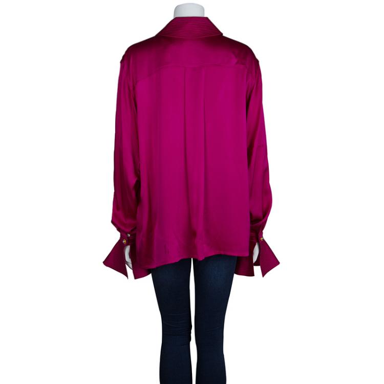 مملوكة مسبقًا Dior Boutique Pink Silk Long Sleeve Oversized Blouse XL