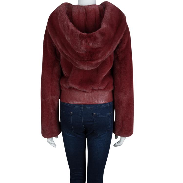 Pre Owned Dior Red Mink Fur and Leather Hooded Jacket S