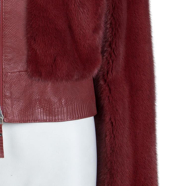 Pre Owned Dior Red Mink Fur and Leather Hooded Jacket S
