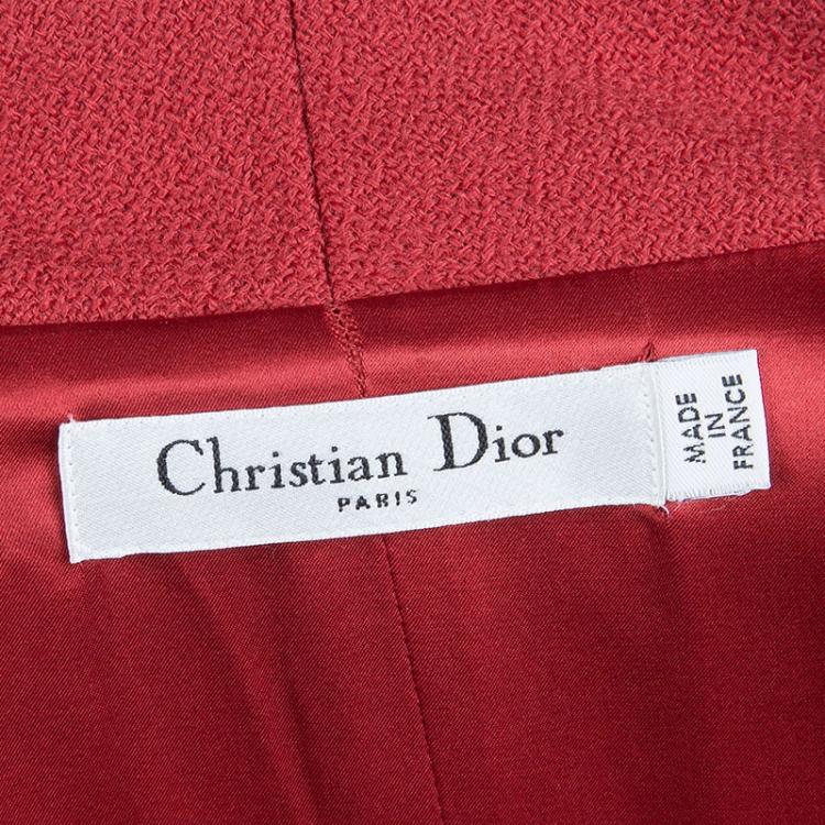 Pre Owned Dior Red Wool Double Breasted Short Sleeve Dress S