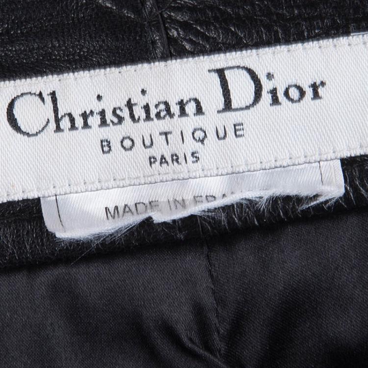 Pre Owned Dior Black Leather Buckle Detail High Waist Pants S