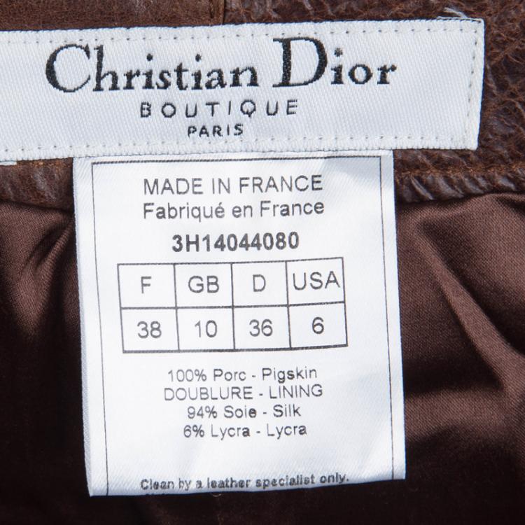 Pre Owned Dior Brown Leather Eyelet Detail Boot Cut Pants M