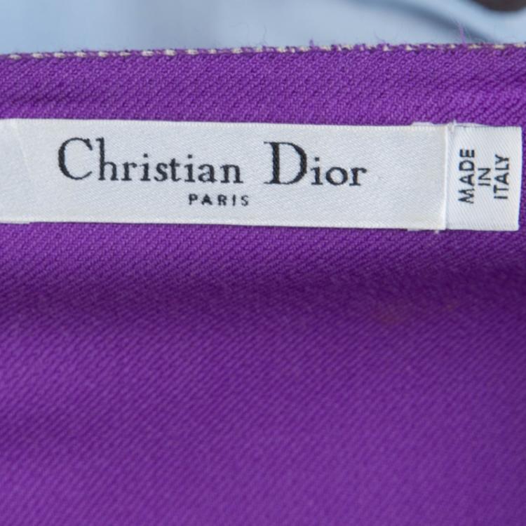 Pre Owned Dior Purple Jacquard Wool Belted Sleeveless Dress M
