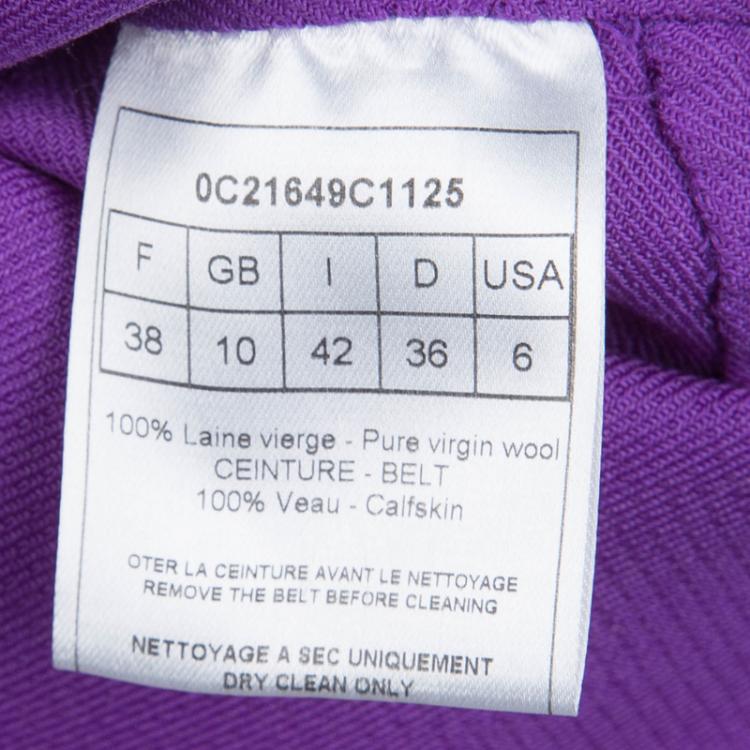 Pre Owned Dior Purple Jacquard Wool Belted Sleeveless Dress M