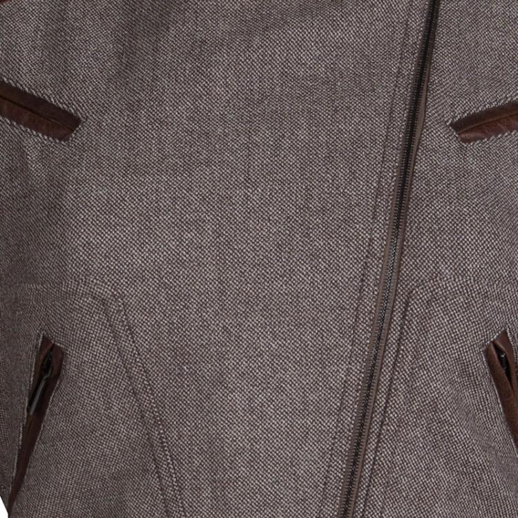 Pre Owned Dior Brown Leather Patch Detail Tweed Jacket M
