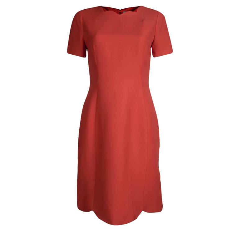 مملوكة مسبقًا Dior Red Wool Scalloped Bottom Shift Dress M