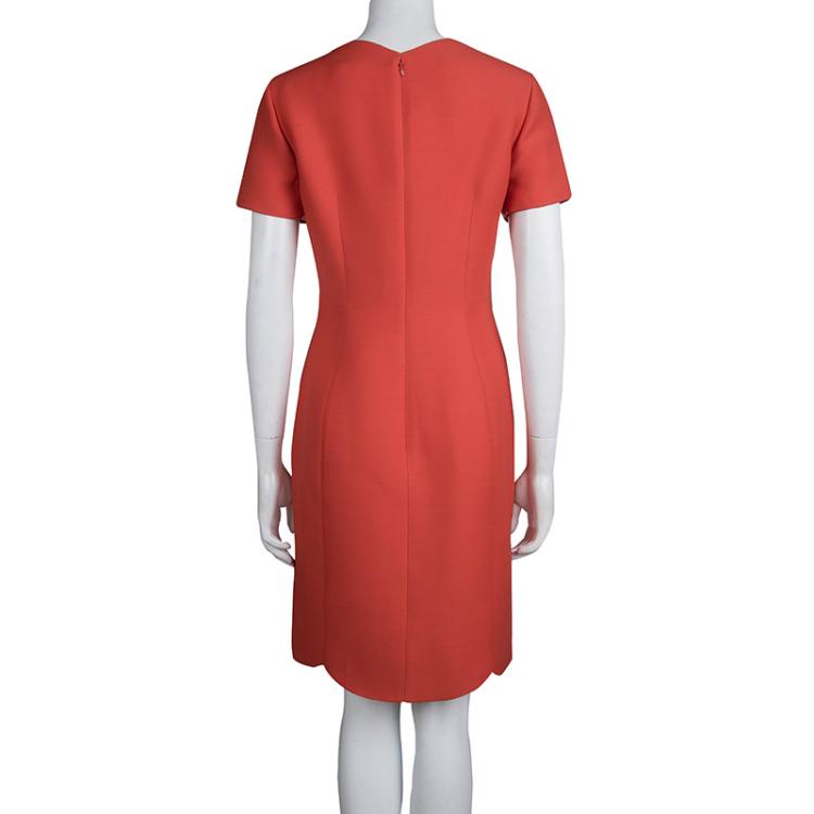 مملوكة مسبقًا Dior Red Wool Scalloped Bottom Shift Dress M