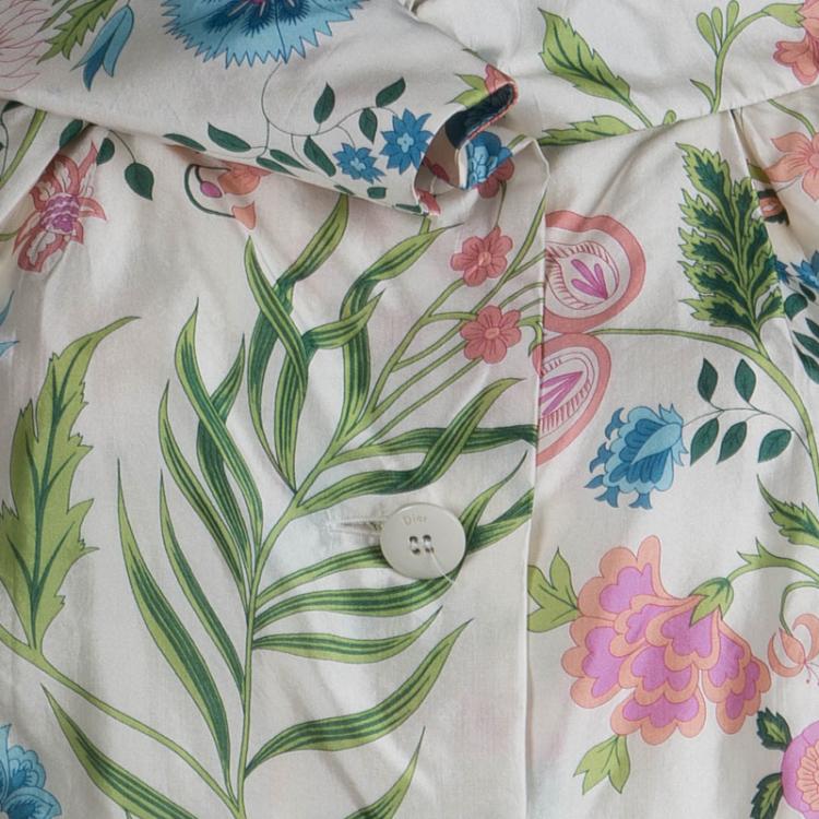 Pre Owned Dior Cream Floral Printed Cropped Short Sleeve Jacket M