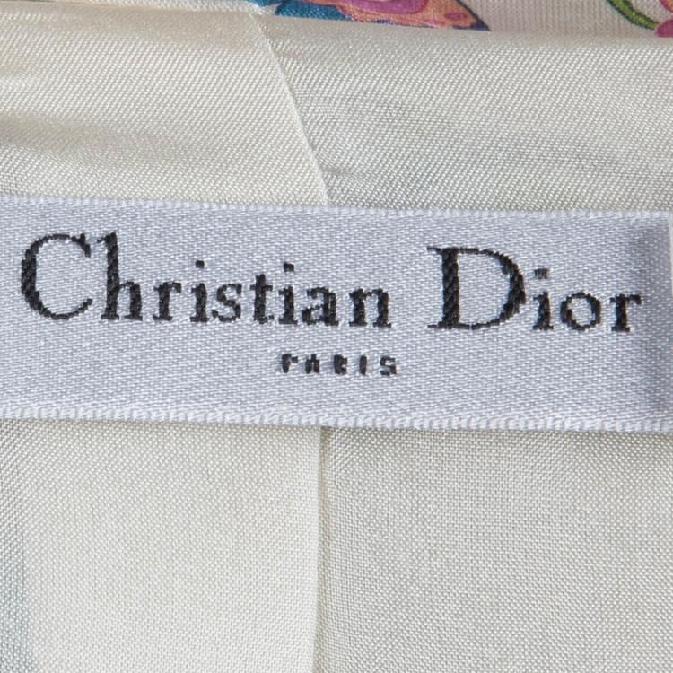 Pre Owned Dior Cream Floral Printed Cropped Short Sleeve Jacket M