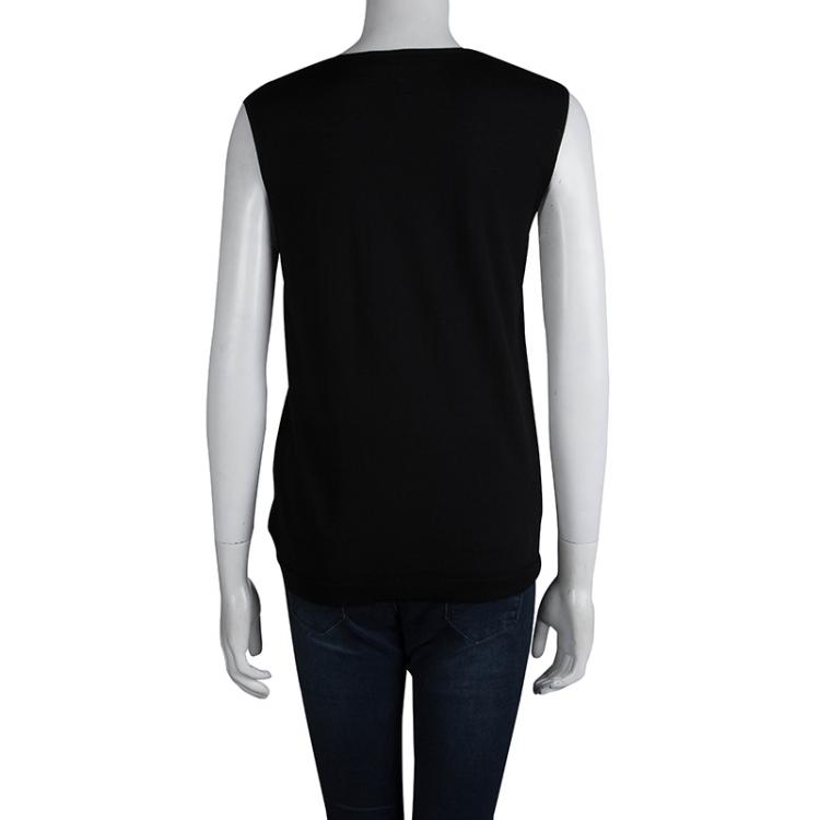 Pre Owned Christian Dior Black Sequins Sleeveless Top L 