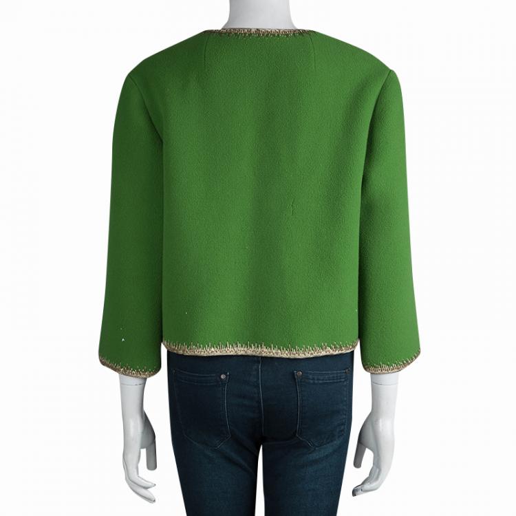 Pre Owned Dior Green Fleece Wool Metallic Edging Detail Box Jacket M