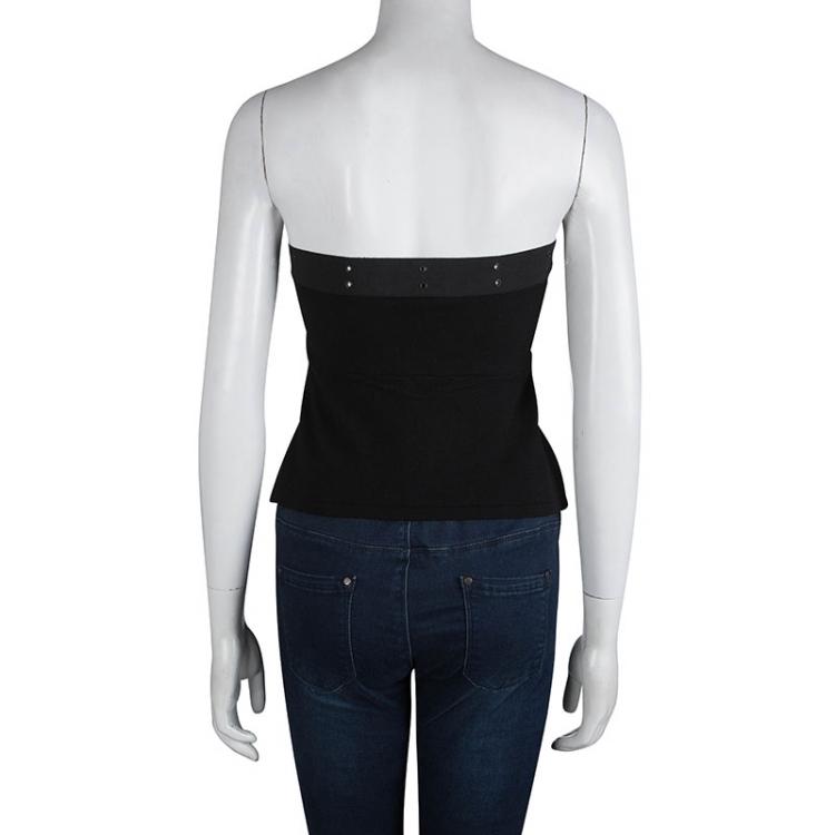 Pre Owned Dior Boutique Embroidered Knit Belt Detail Strapless Top M