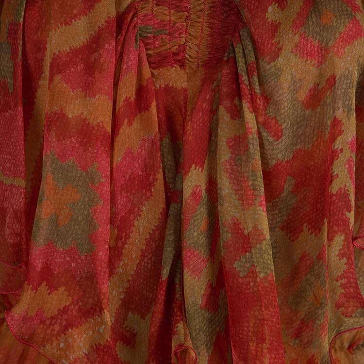 Pre Owned Dior Multicolor Printed Silk Chiffon Ruffle Detail Sleeveless Top S