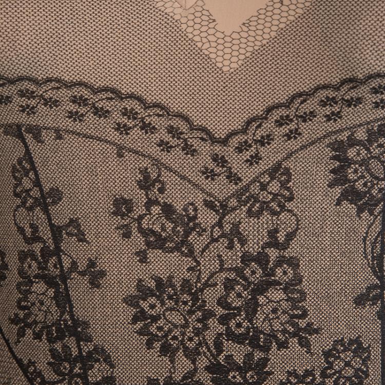 مملوكة مسبقًا Dior Boutique Peach Lace Print V-Neck T-Shirt M