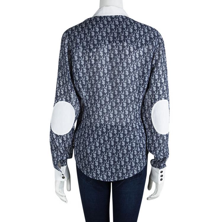 Pre Owned Dior Boutique Blue Logo Printed Contrast Trim Button Front Shirt L
