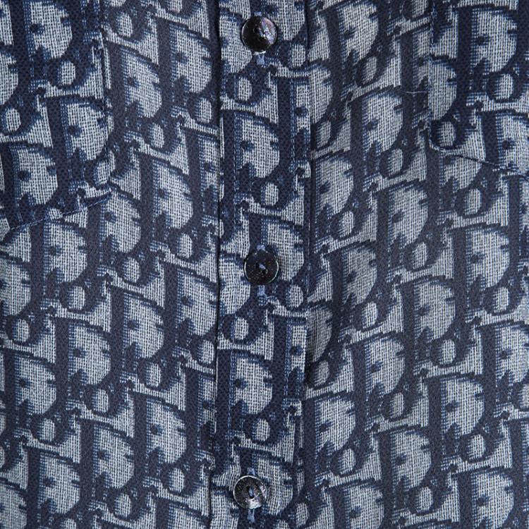 Pre Owned Dior Boutique Blue Logo Printed Contrast Trim Button Front Shirt L