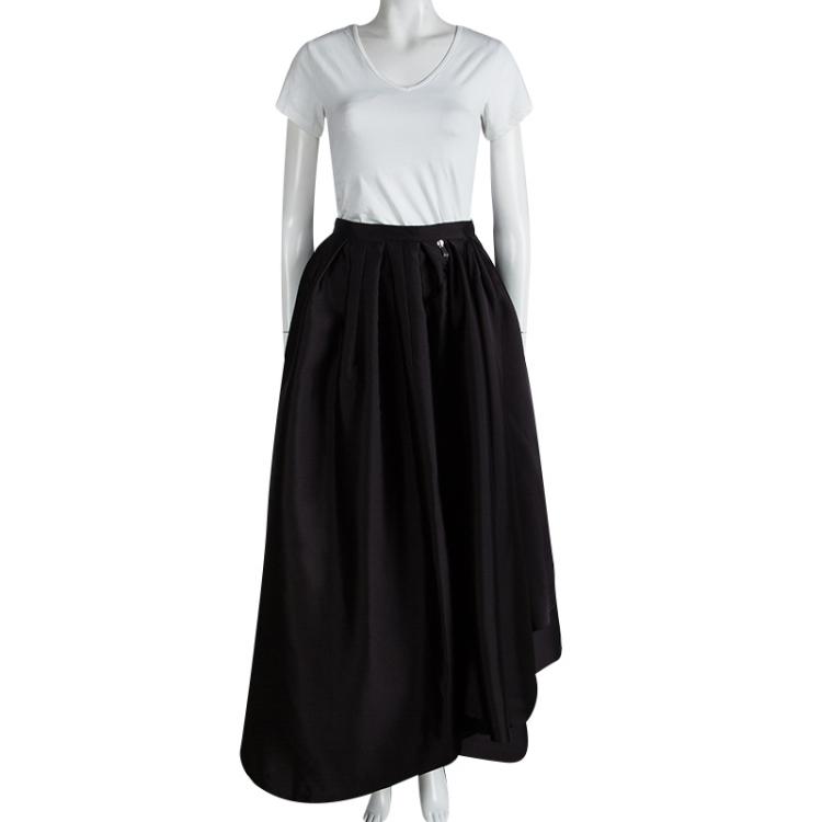 Pre Owned Dior Black Silk Zip Detail Pleated Maxi Skirt S