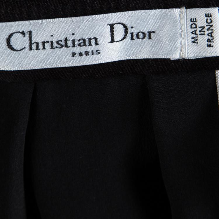 Pre Owned Dior Black Silk Zip Detail Pleated Maxi Skirt S