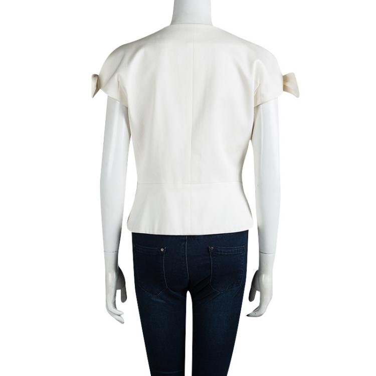 Pre Owned Dior Cream Cotton Bow Detail Button Front Blouse M