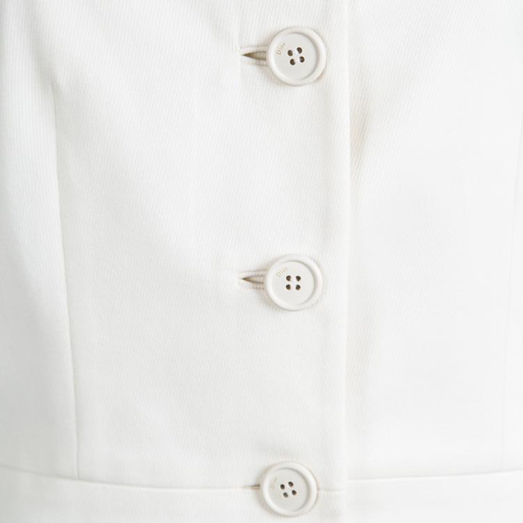 Pre Owned Dior Cream Cotton Bow Detail Button Front Blouse M