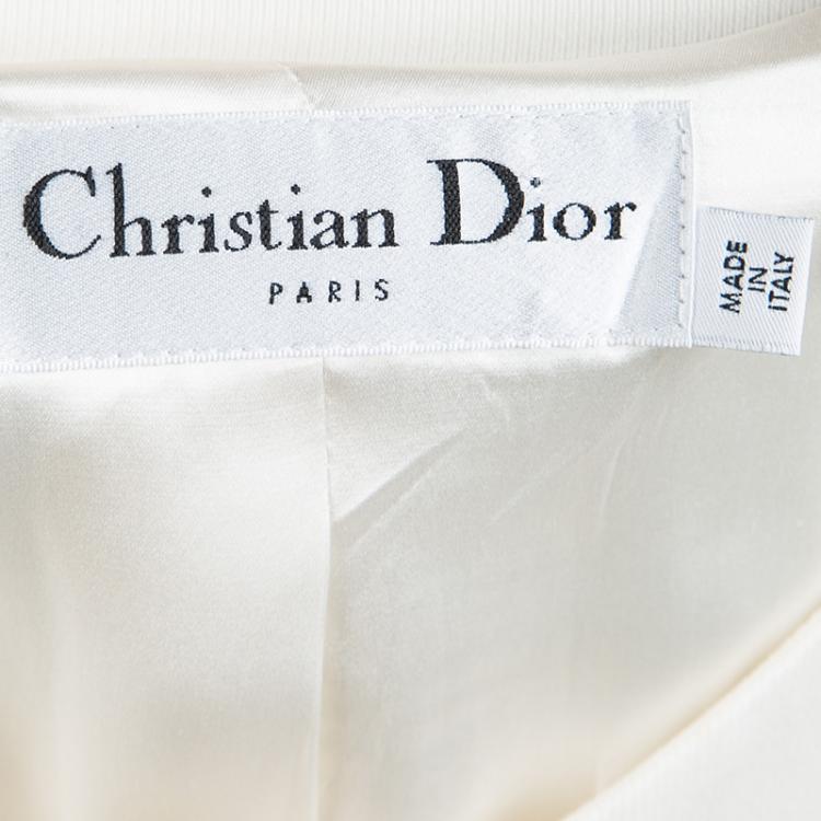 Pre Owned Dior Cream Cotton Bow Detail Button Front Blouse M